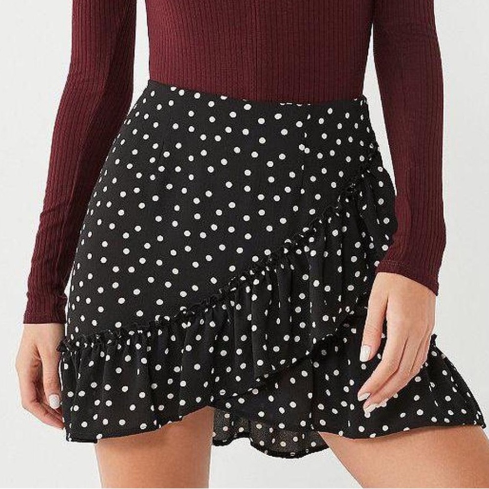 Urban outfitters polka dot ruffle, wrap miniskirt